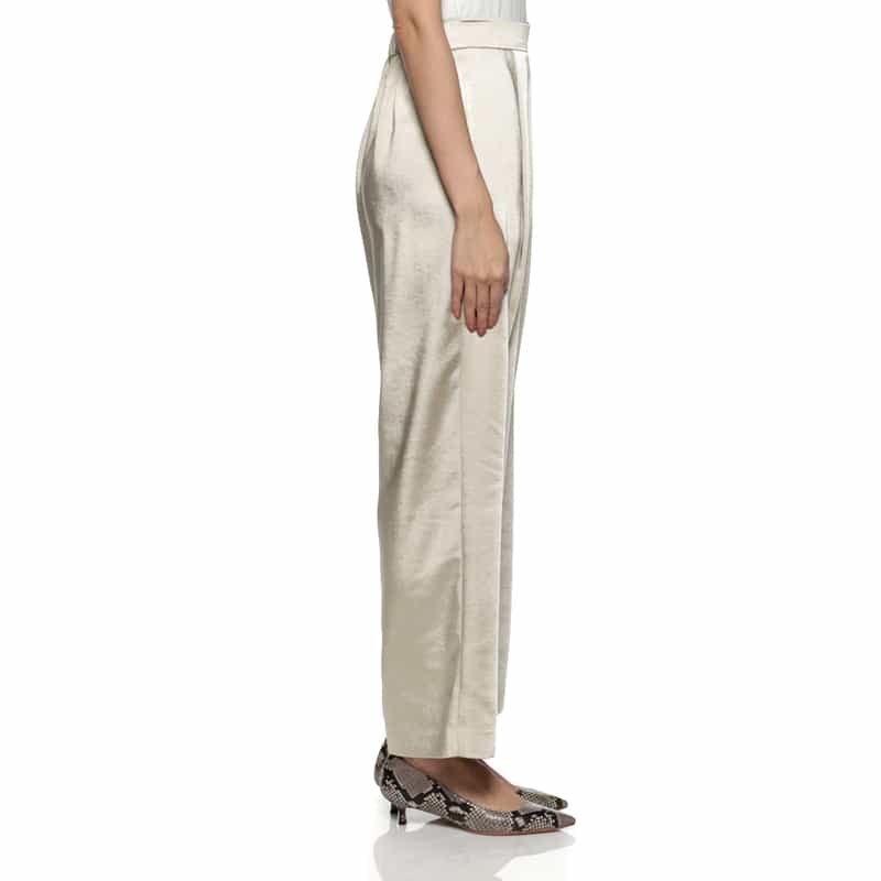 BARNEYS NEW YORK シャイニー タックワイドパンツ GRAY BEIGE