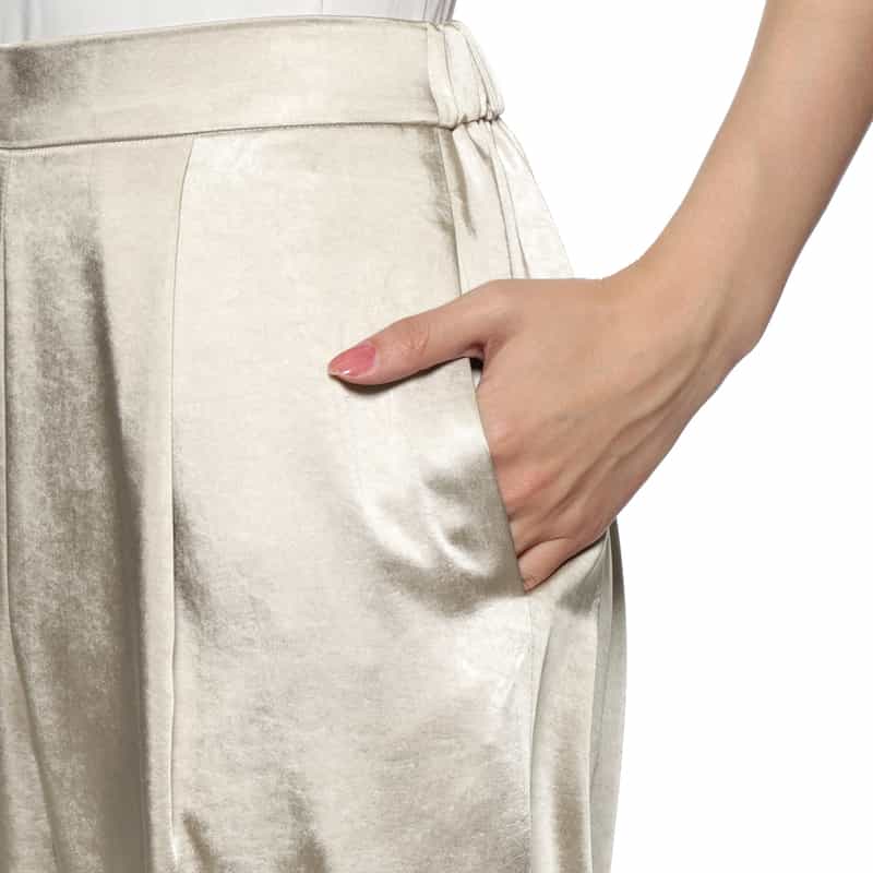 BARNEYS NEW YORK シャイニー タックワイドパンツ GRAY BEIGE