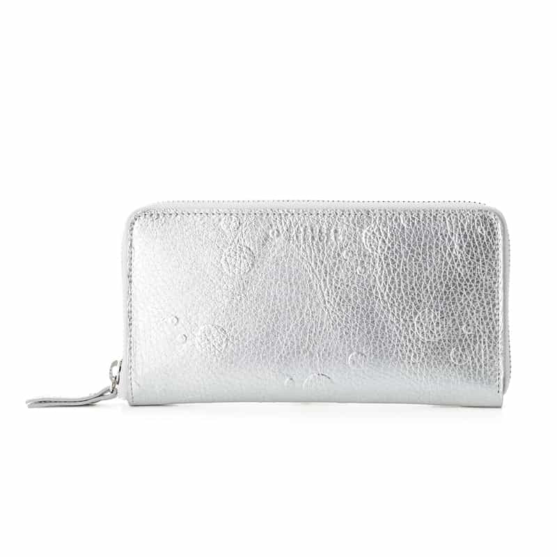 BARNEYS NEW YORK ドット柄型押し ラウンドジップ ロングウォレット SILVER