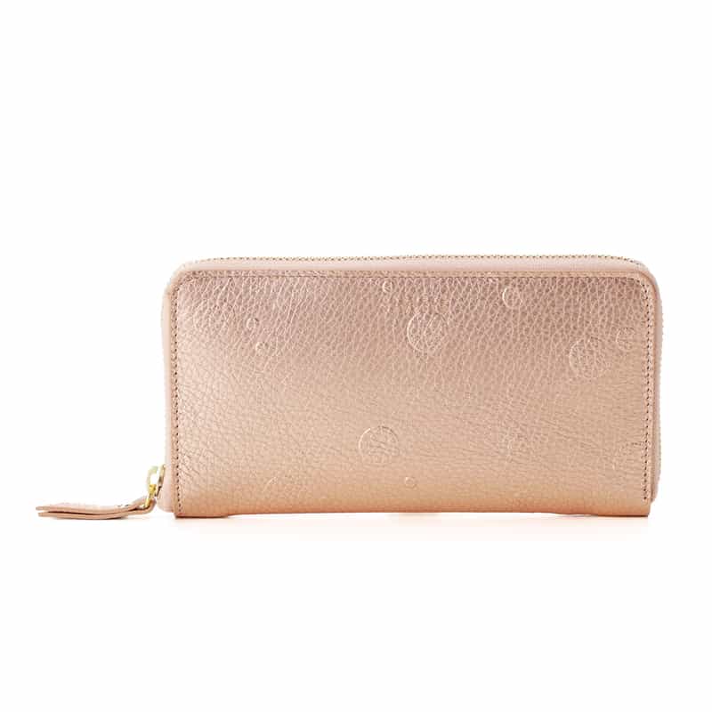 BARNEYS NEW YORK ドット柄型押し ラウンドジップ ロングウォレット GOLD