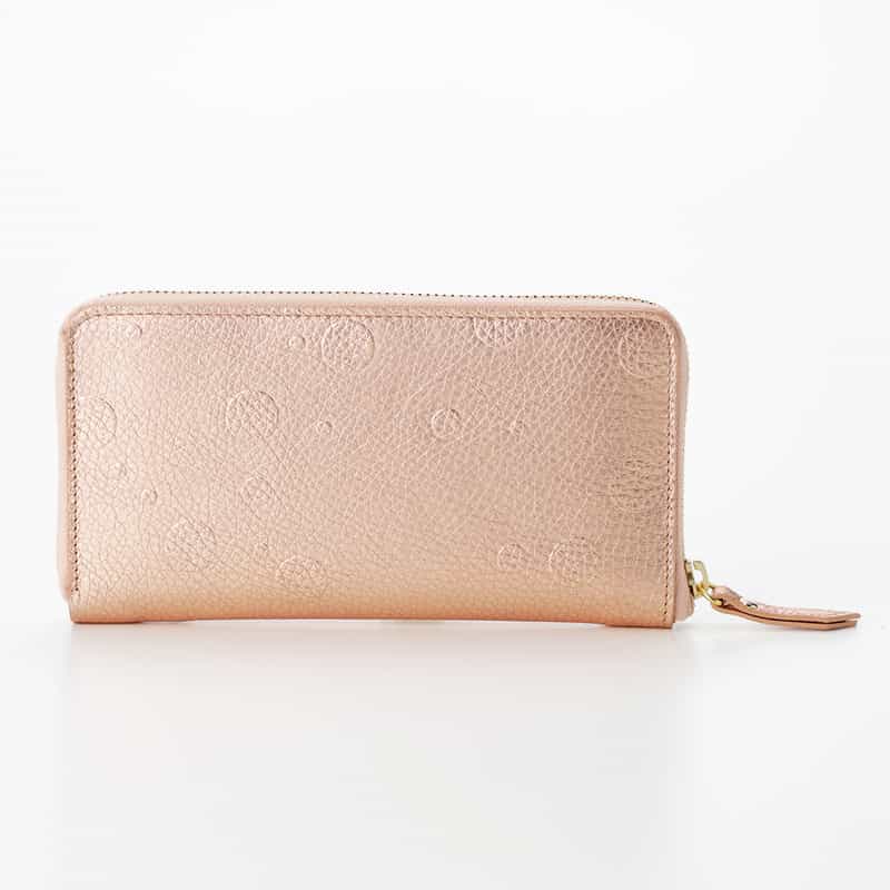 BARNEYS NEW YORK ドット柄型押し ラウンドジップ ロングウォレット GOLD