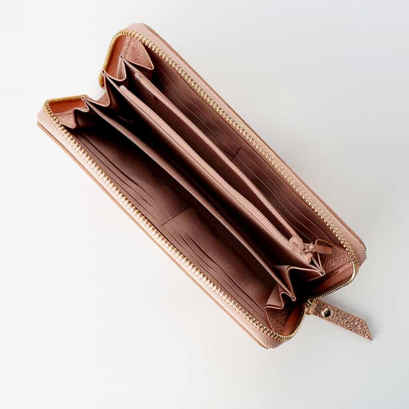 BARNEYS NEW YORK ドット柄型押し ラウンドジップ ロングウォレット GOLD