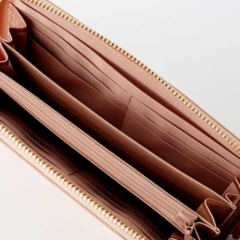 BARNEYS NEW YORK ドット柄型押し ラウンドジップ ロングウォレット GOLD