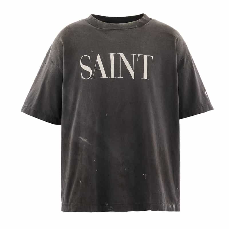 SAINT MXXXXXX SAINT MXXXXXX＜セント マイケル＞ ヴィンテージ加工ロゴ入りTシャツ BLACK