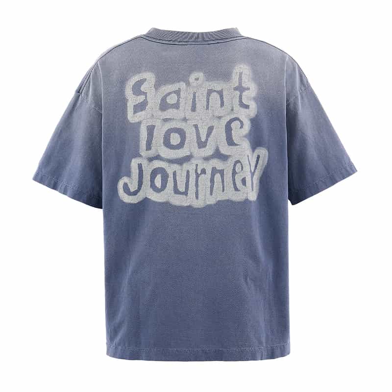 SAINT MXXXXXX SAINT MXXXXXX＜セント マイケル＞ ヴィンテージ加工ロゴ入りプリントTシャツ NAVY