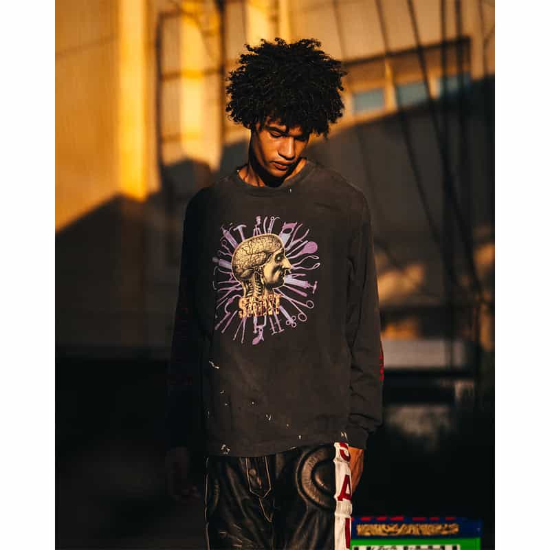 SAINT MXXXXXX SAINT MXXXXXX＜セント マイケル＞ ヴィンテージ加工ロングスリーブカットソー BLACK