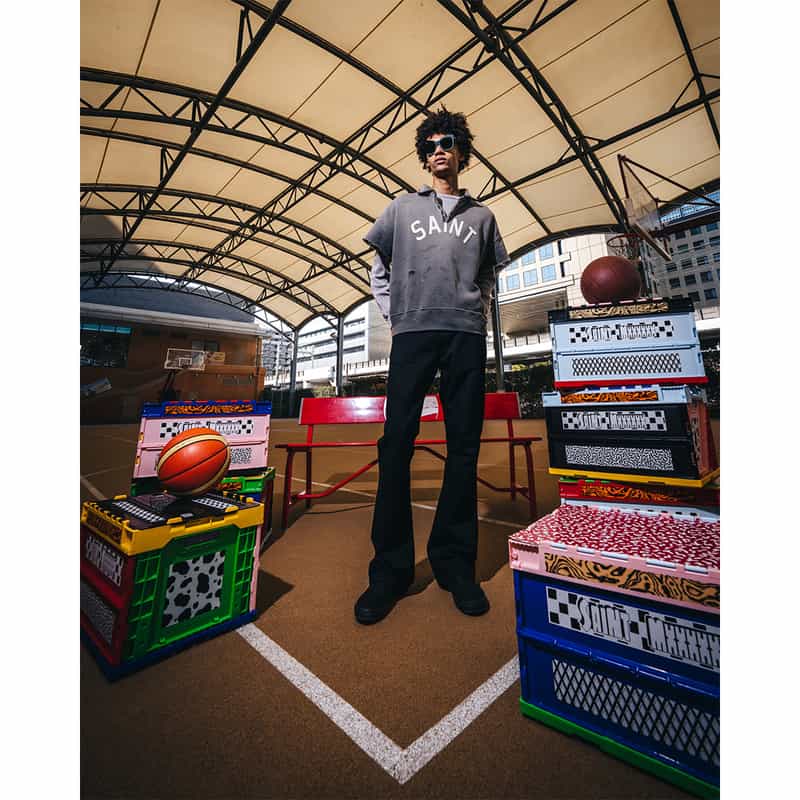 SAINT MXXXXXX SAINT MXXXXXX＜セント マイケル＞ ヴィンテージ加工ハーフジップスウェットプルオーバー BLACK