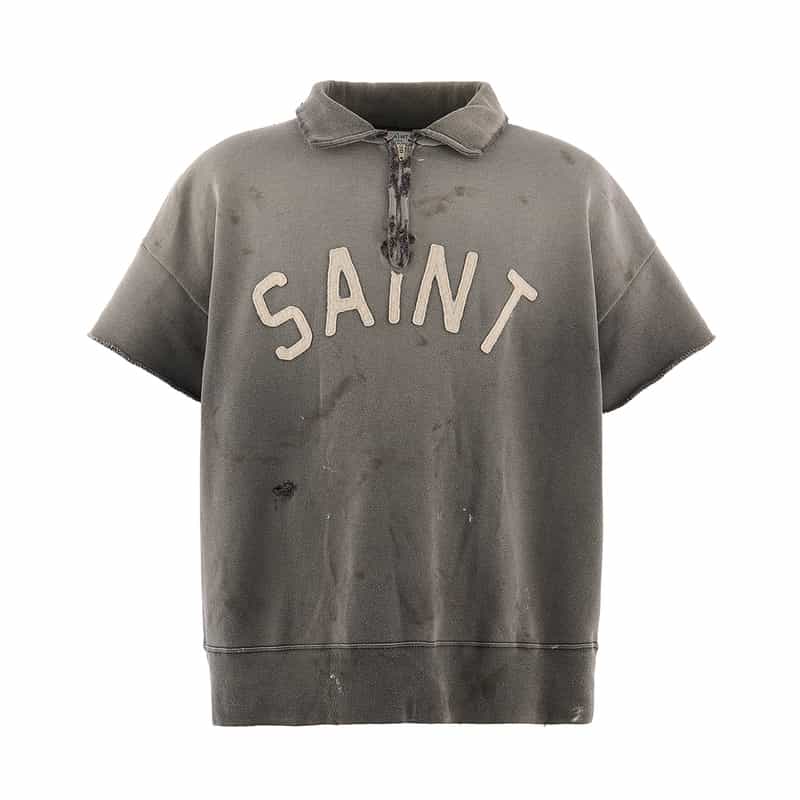 SAINT MXXXXXX SAINT MXXXXXX＜セント マイケル＞ ヴィンテージ加工ハーフジップスウェットプルオーバー BLACK