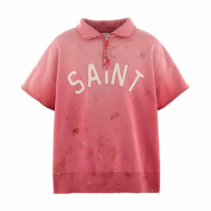 SAINT MXXXXXX SAINT MXXXXXX＜セント マイケル＞ ヴィンテージ加工ハーフジップスウェットプルオーバー RED