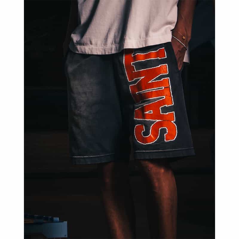 SAINT MXXXXXX SAINT MXXXXXX＜セント マイケル＞ ヴィンテージ加工スウェットショーツ BLACK