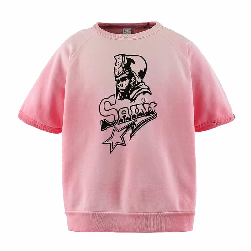 SAINT MXXXXXX SAINT MXXXXXX＜セント マイケル＞ ヴィンテージ加工ショートスリーブスウェットプルオーバー PINK