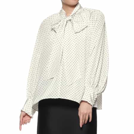 ドット柄ボウタイ襟ブラウス