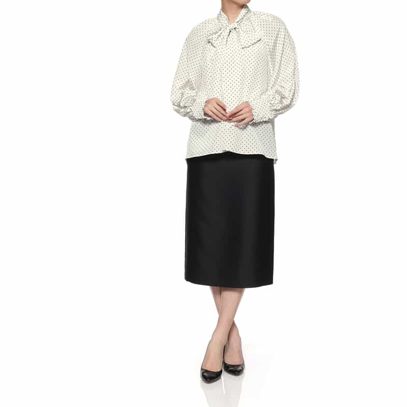 BARNEYS NEW YORK ドット柄ボウタイ襟ブラウス WHITE