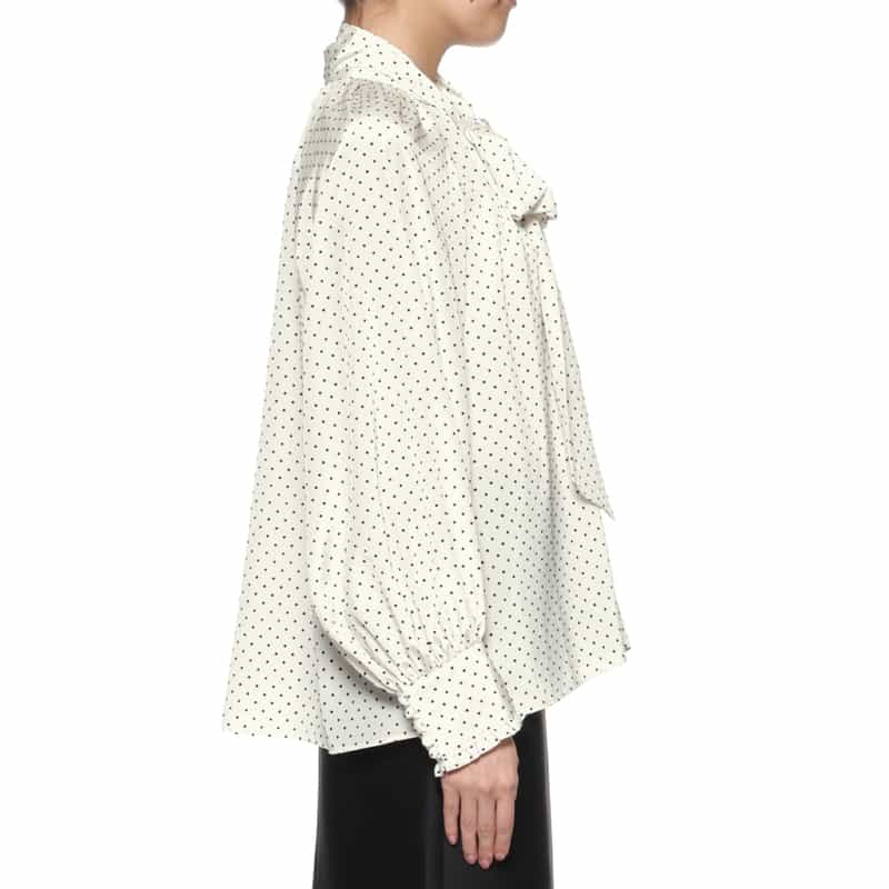 BARNEYS NEW YORK ドット柄ボウタイ襟ブラウス WHITE