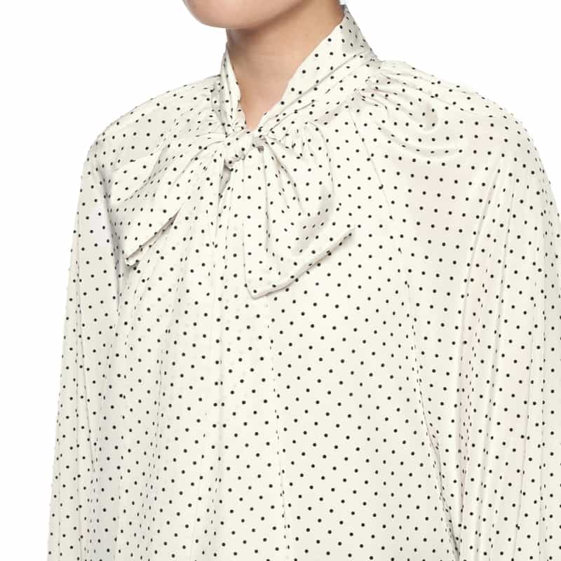 BARNEYS NEW YORK ドット柄ボウタイ襟ブラウス WHITE