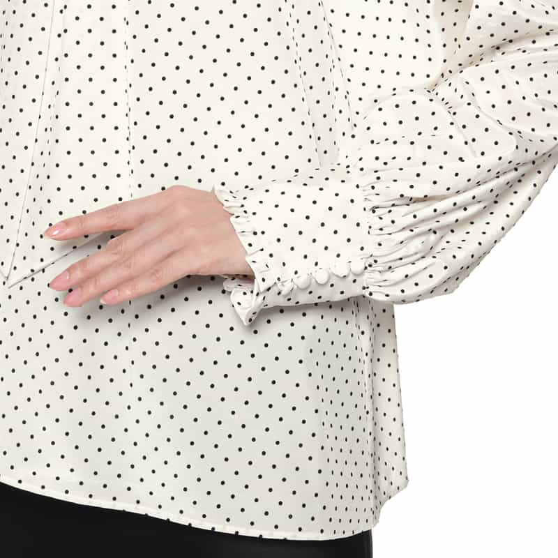 BARNEYS NEW YORK ドット柄ボウタイ襟ブラウス WHITE