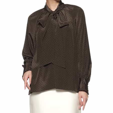 ドット柄ボウタイ襟ブラウス