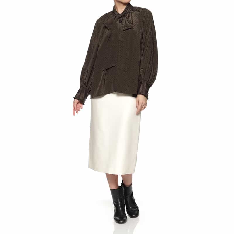 BARNEYS NEW YORK ドット柄ボウタイ襟ブラウス BROWN