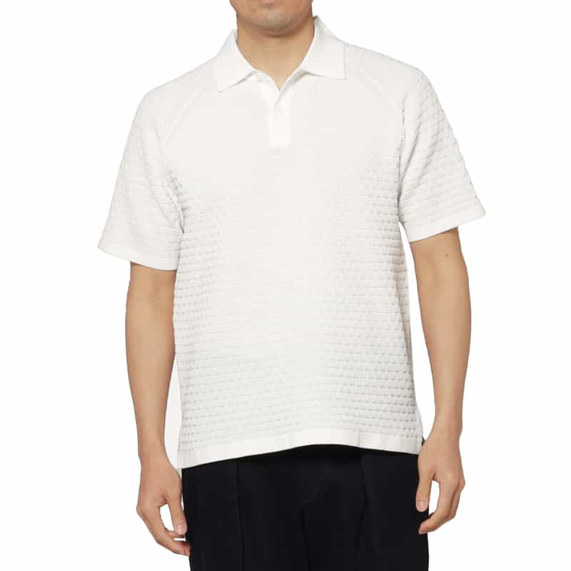 BARNEYS NEW YORK スキッパーニットポロシャツ WHITE