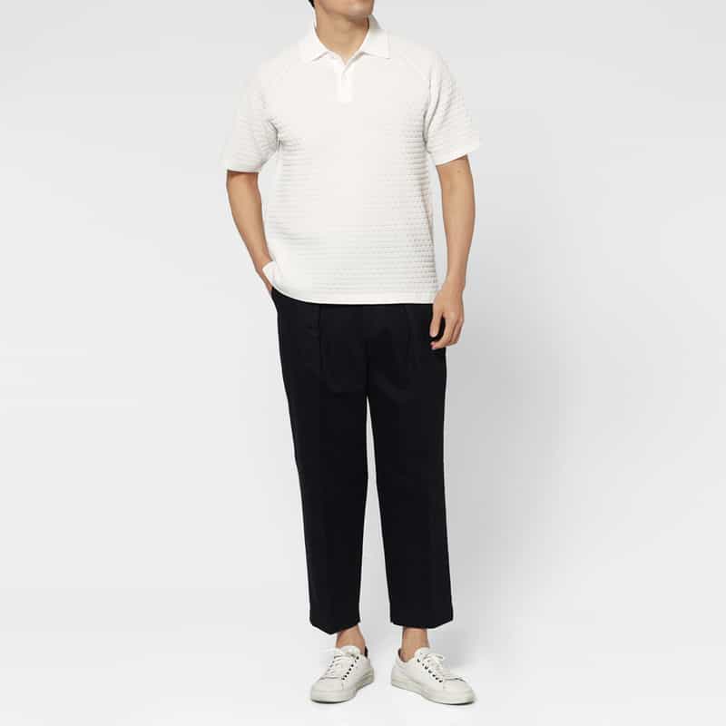 BARNEYS NEW YORK スキッパーニットポロシャツ WHITE
