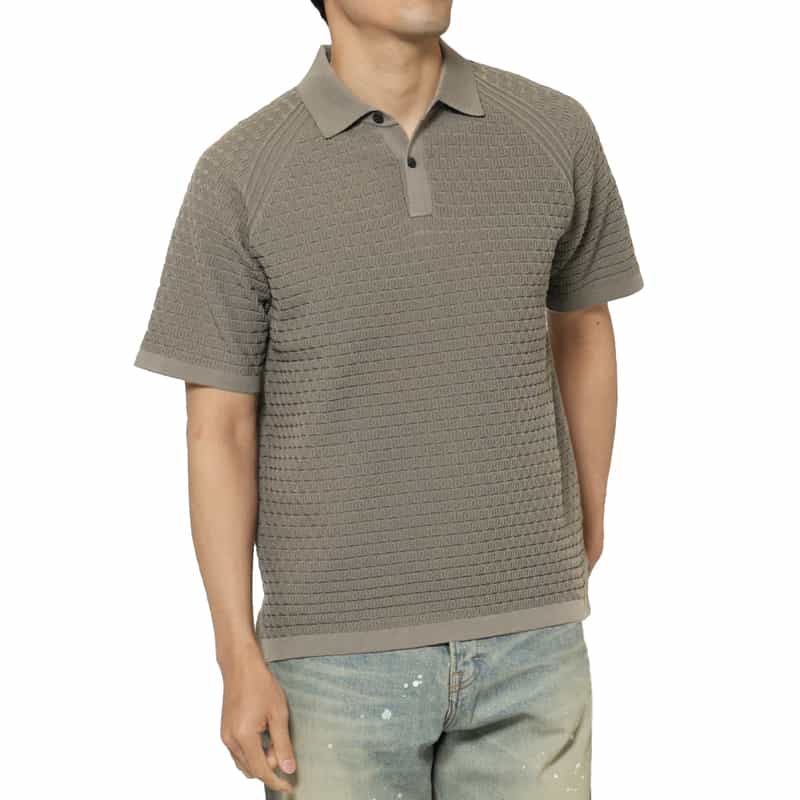 BARNEYS NEW YORK スキッパーニットポロシャツ KHAKI