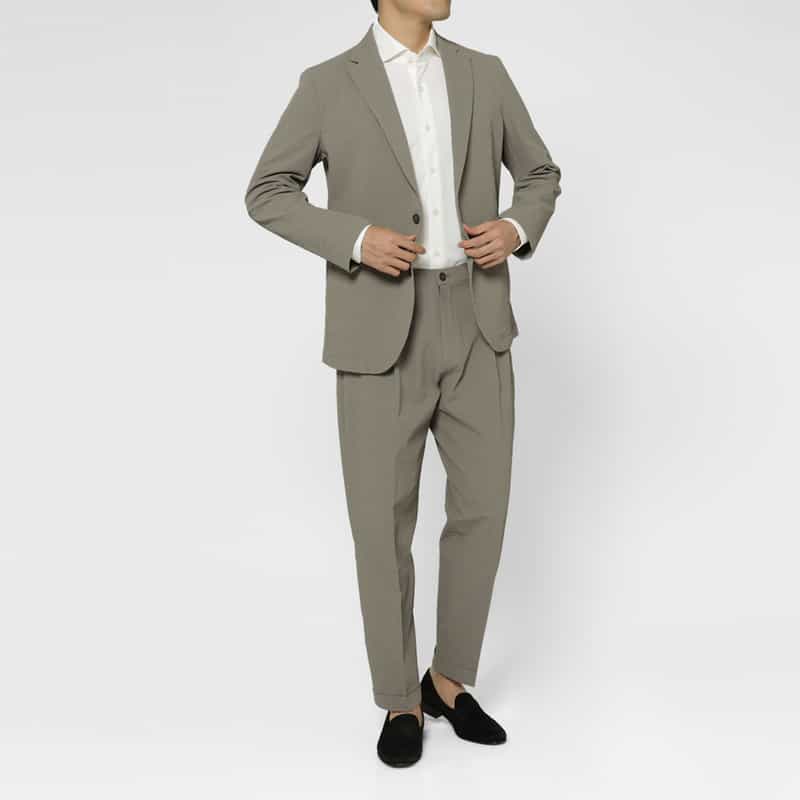 BARNEYS NEW YORK セットアップ ストレッチ素材タック入りパンツ GRAY