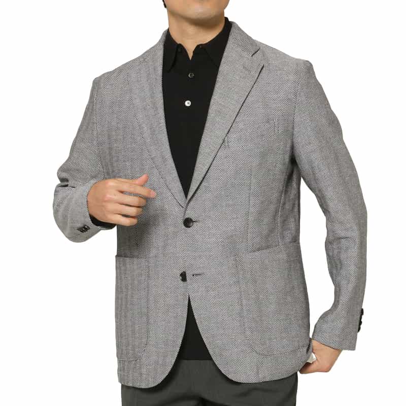 BARNEYS NEW YORK ヘリンボーン柄テーラードジャケット NAVY