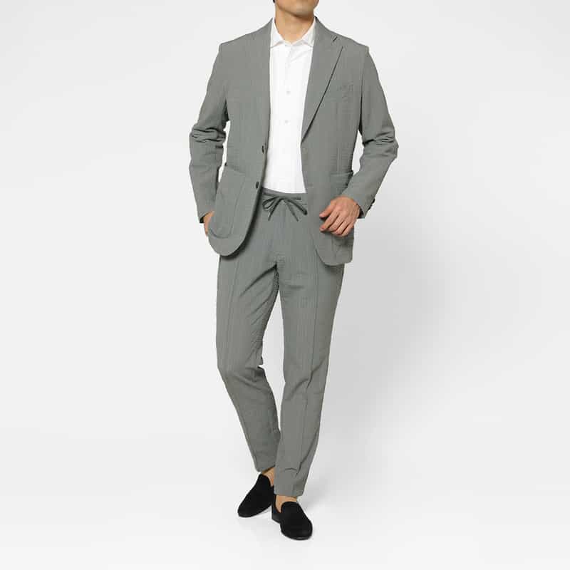 BARNEYS NEW YORK セットアップ ブロックサッカー素材テーラードジャケット GRAY