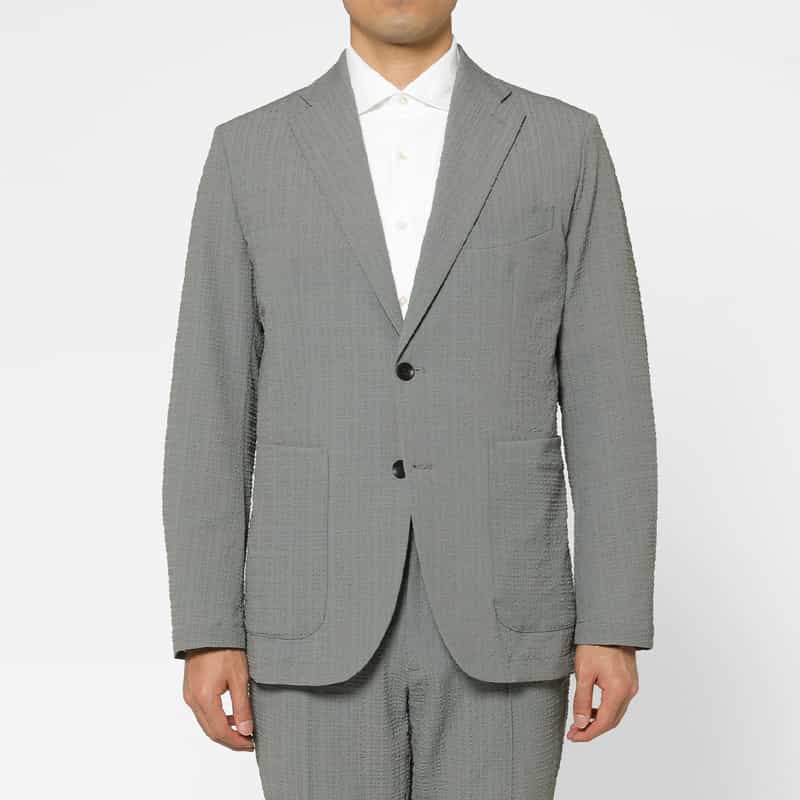BARNEYS NEW YORK セットアップ ブロックサッカー素材テーラードジャケット GRAY