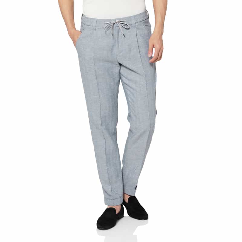 コットン×リネン素材 ヘリンボーン柄ストレッチパンツ