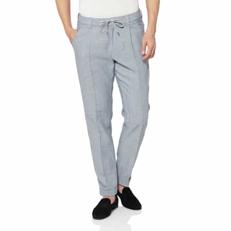 コットン×リネン素材 ヘリンボーン柄ストレッチパンツ