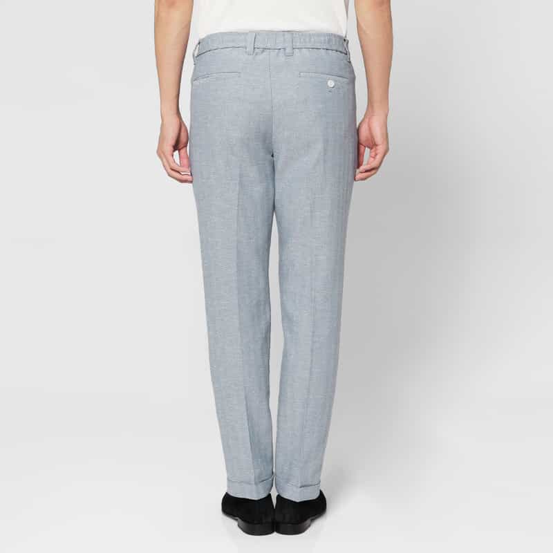 BARNEYS NEW YORK コットン×リネン素材 ヘリンボーン柄ストレッチパンツ BLUE