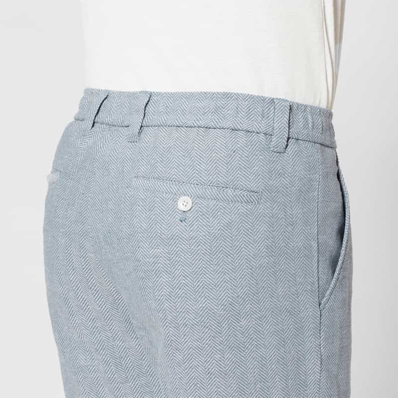 BARNEYS NEW YORK コットン×リネン素材 ヘリンボーン柄ストレッチパンツ BLUE