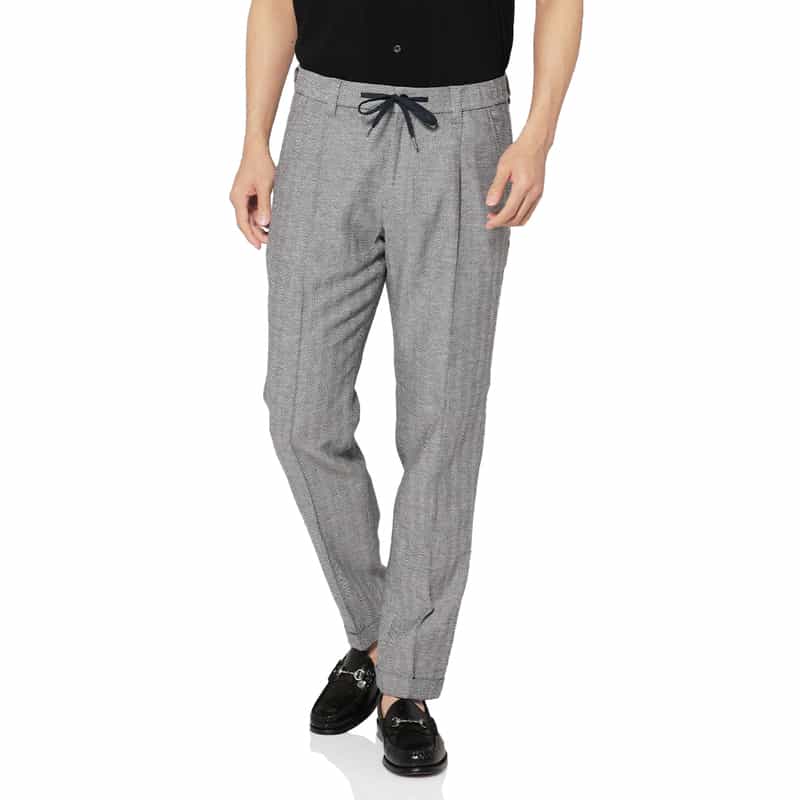 コットン×リネン素材 ヘリンボーン柄ストレッチパンツ