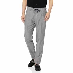 コットン×リネン素材 ヘリンボーン柄ストレッチパンツ