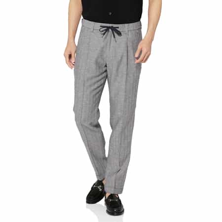 コットン×リネン素材 ヘリンボーン柄ストレッチパンツ