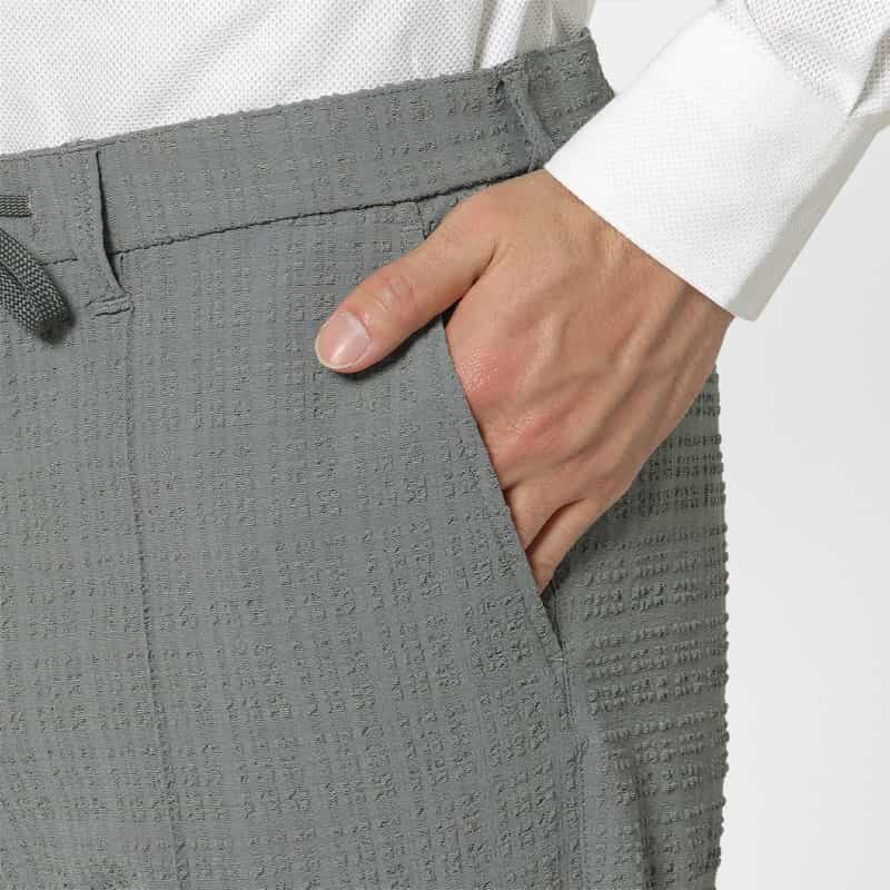 BARNEYS NEW YORK セットアップ ブロックサッカー素材ストレッチパンツ GRAY