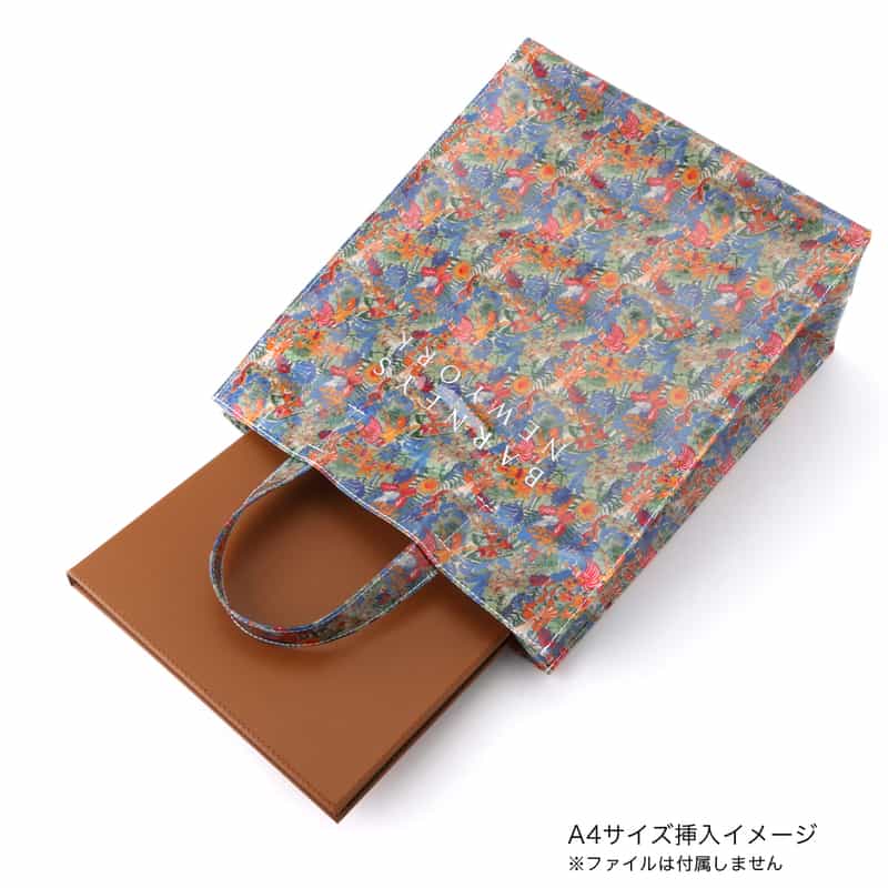 BARNEYS NEW YORK リバティ柄PVC素材 ロゴトートバッグ（L） BLUE
