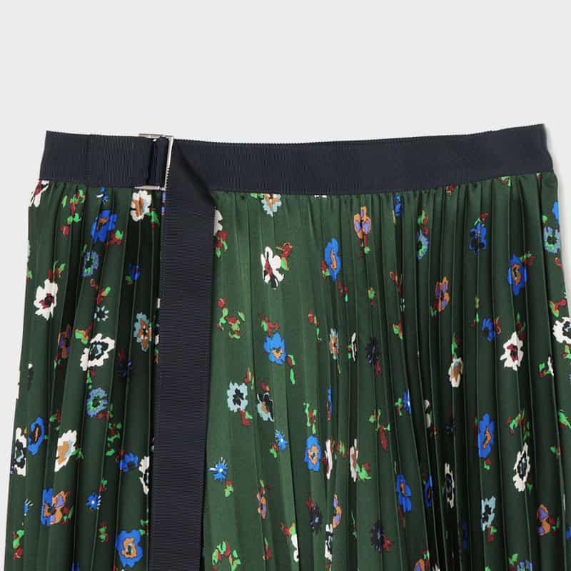 SACAI SACAI＜サカイ＞ フローラル柄プリーツスカート GREEN