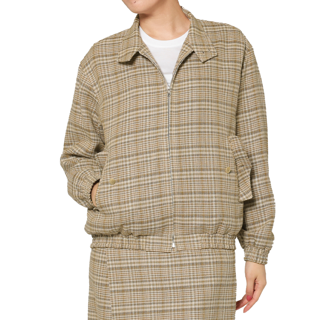 AURALEE＜オーラリー＞ シルクリネン素材チェック柄ジップアップブルゾン