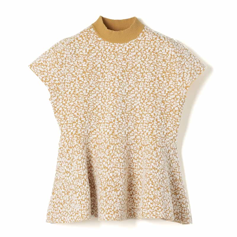 セットアップ ウォッシャブル ジャカード素材ハイネック フレアニットプルオーバー