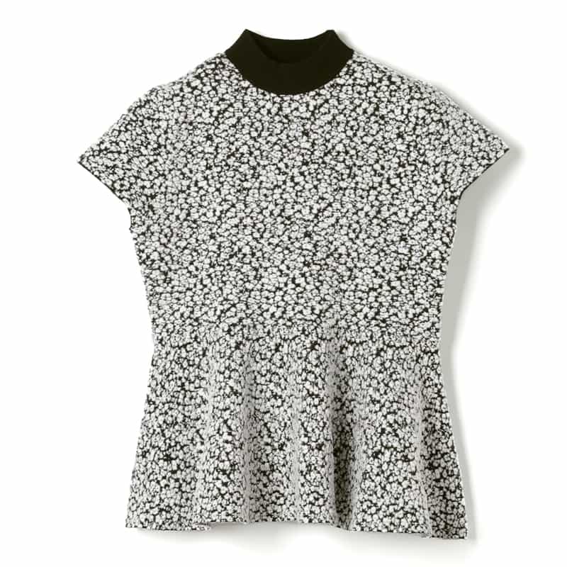 セットアップ ウォッシャブル ジャカード素材ハイネック フレアニットプルオーバー