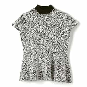 セットアップ ウォッシャブル ジャカード素材ハイネック フレアニットプルオーバー