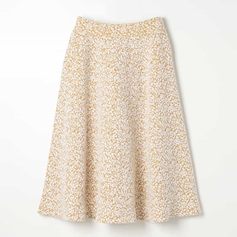 BARNEYS NEW YORK セットアップ ウォッシャブル ジャカード素材フレアスカート CAMEL