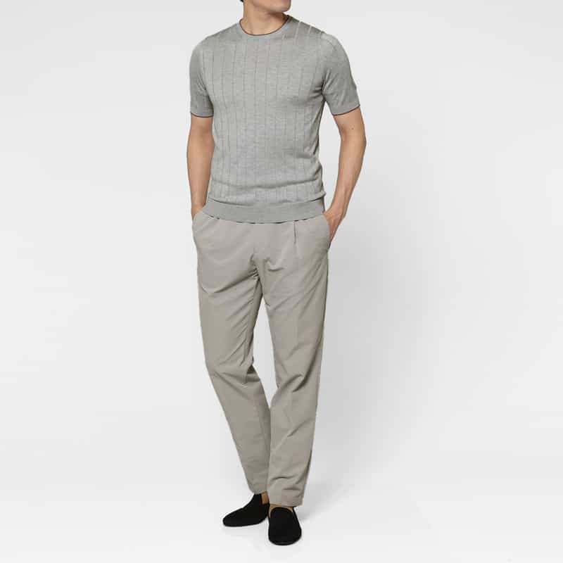 GRANSASSO GRANSASSO＜グランサッソ＞ シルク素材クルーネックニットプルオーバー LIGHT GRAY