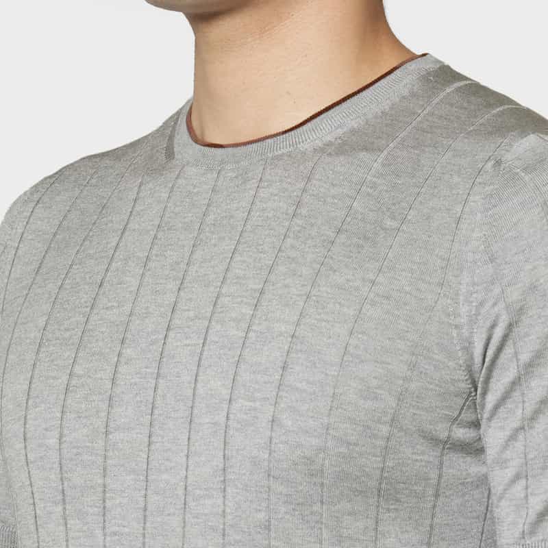 GRANSASSO GRANSASSO＜グランサッソ＞ シルク素材クルーネックニットプルオーバー LIGHT GRAY