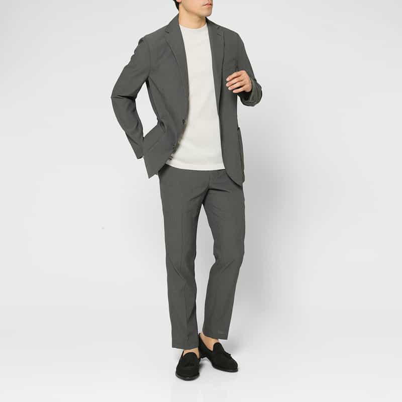 BARNEYS NEW YORK セットアップ シアサッカー素材ストレッチパンツ GRAY