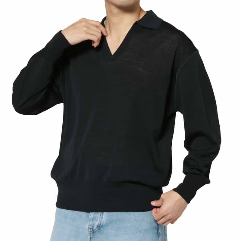 PIPPIOLINO PIPPIOLINO＜ピッピオリーノ＞ バーニーズ　ニューヨーク限定 スキッパーニットポロシャツ NAVY