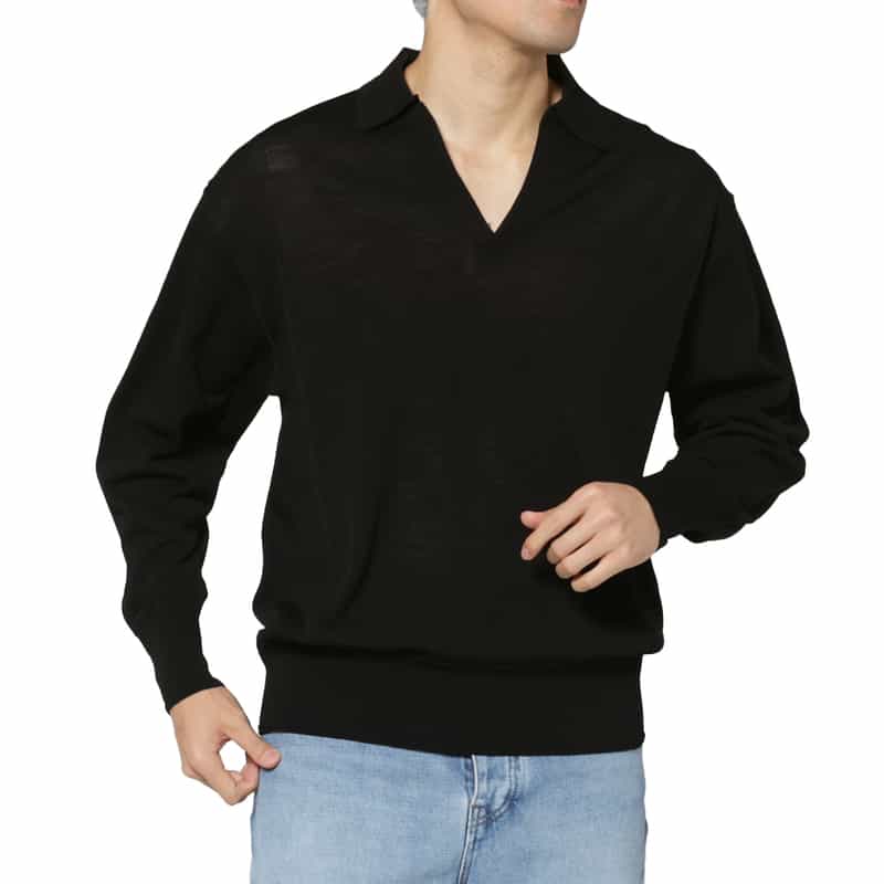 PIPPIOLINO PIPPIOLINO＜ピッピオリーノ＞ バーニーズ　ニューヨーク限定 スキッパーニットポロシャツ BLACK