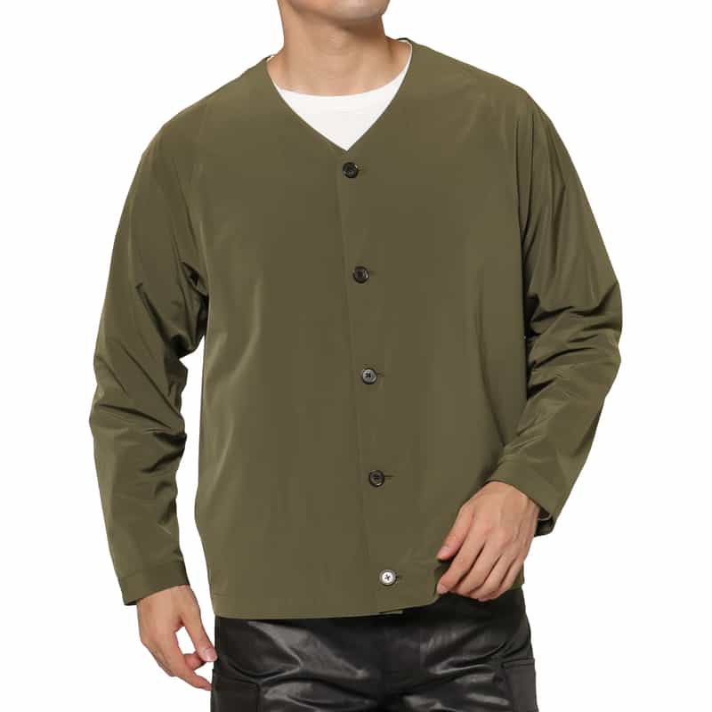 BARNEYS NEW YORK ウォッシャブル ノーカラーブルゾン KHAKI